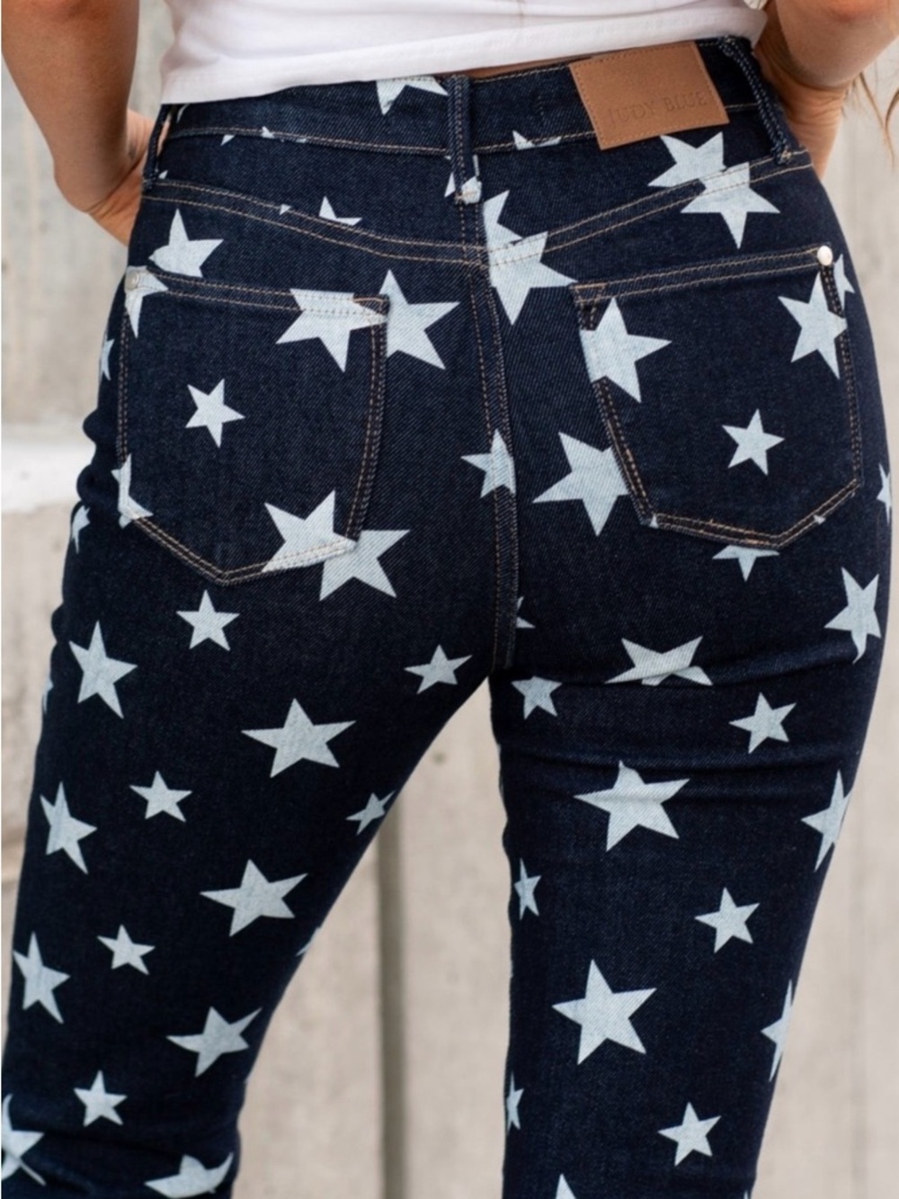 Judy Blue Navy Denim Bootcut Jeans with White Star Print JB88662 - Picture 4 of 5